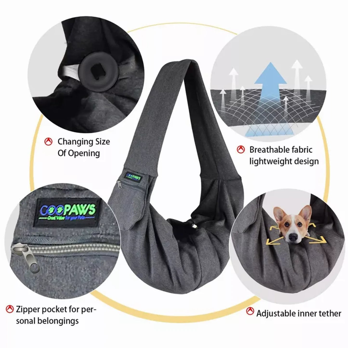 JESPET Portable Small Pet Sling Bag with Front Pocket