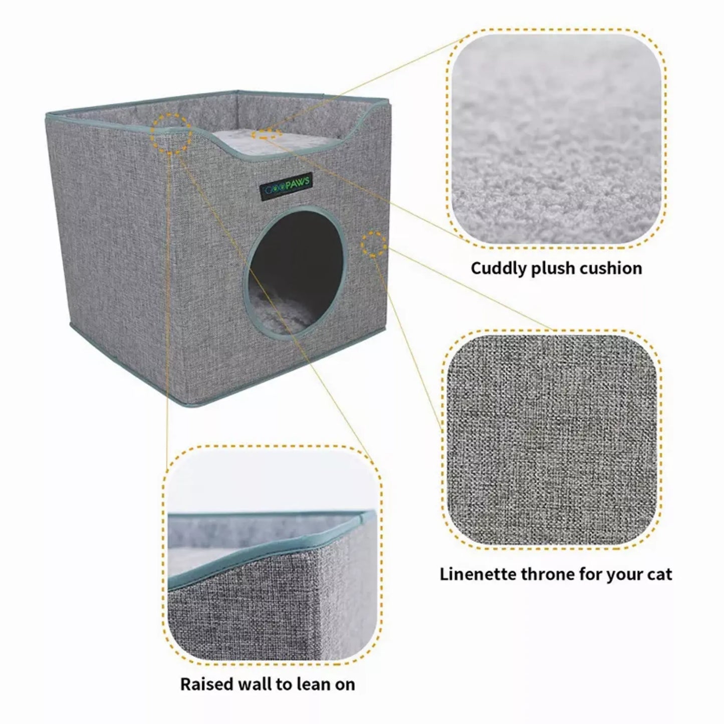 JESPET Foldable Cat Condo - Cat Cube House & Sleeping Bed with Reversible Cushions