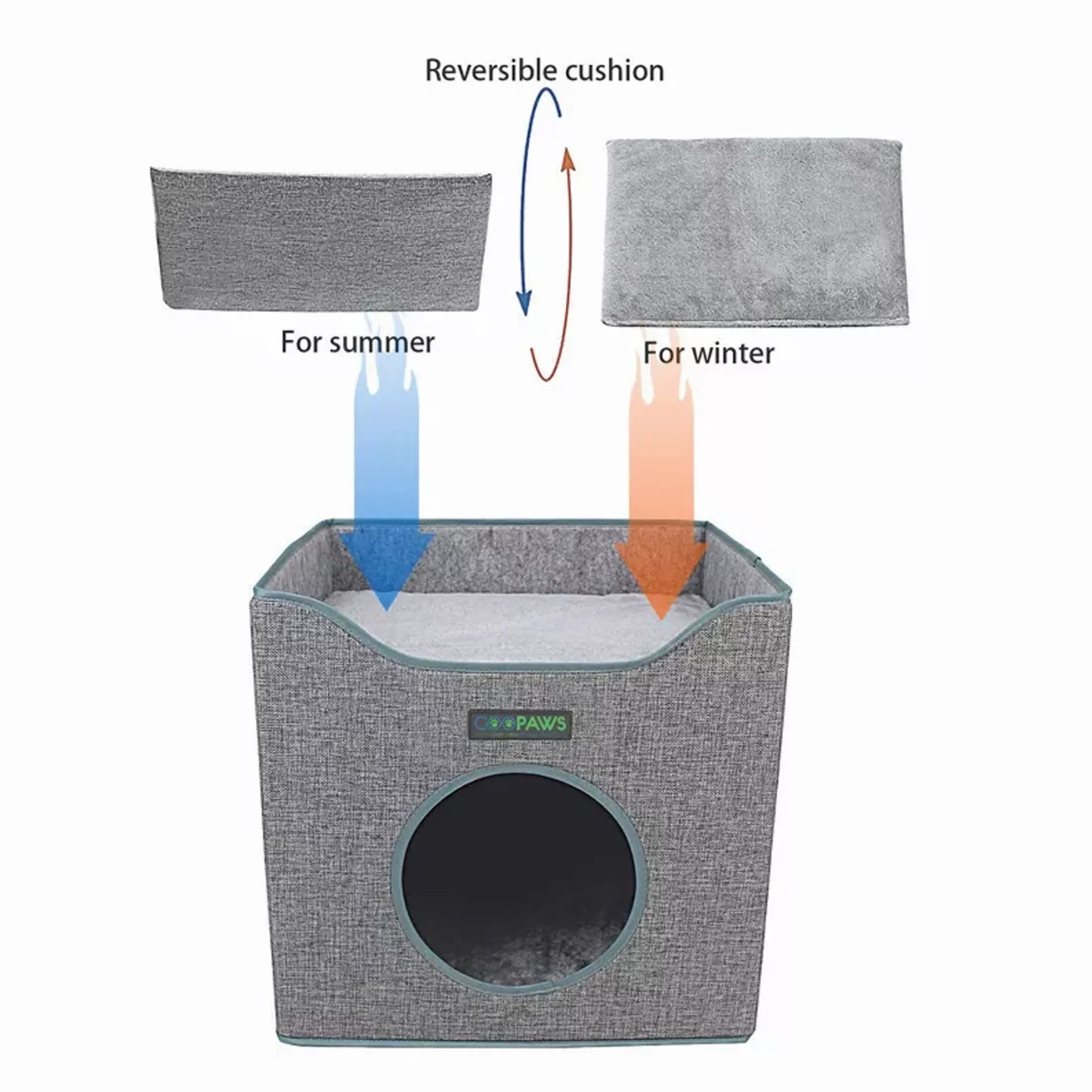 JESPET Foldable Cat Condo - Cat Cube House & Sleeping Bed with Reversible Cushions