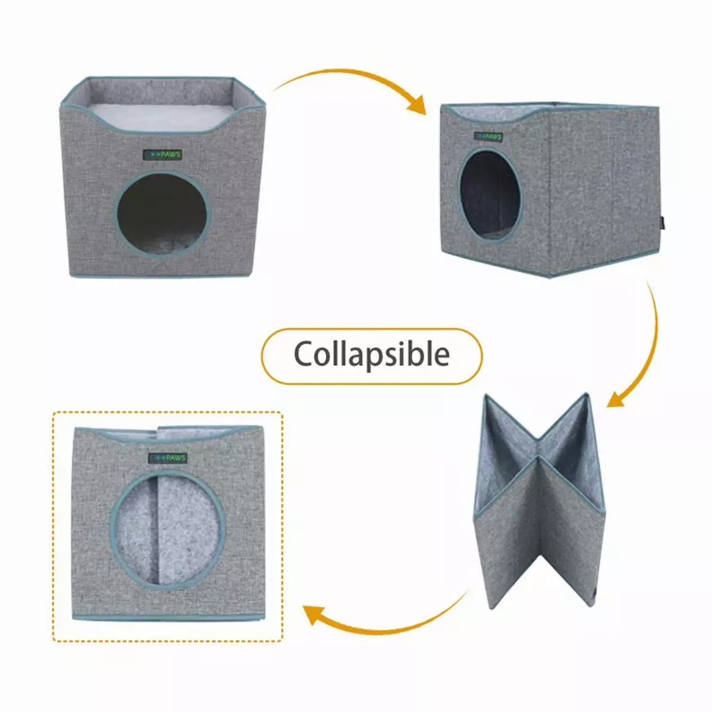 JESPET Foldable Cat Condo - Cat Cube House & Sleeping Bed with Reversible Cushions