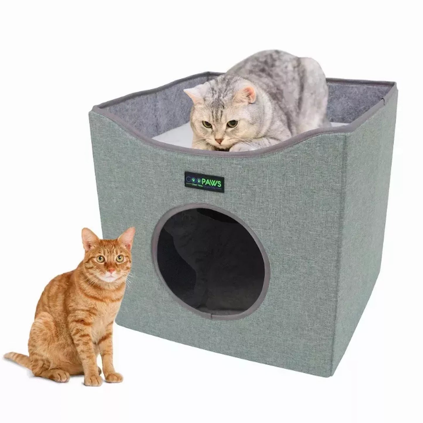 JESPET Foldable Cat Condo - Cat Cube House & Sleeping Bed with Reversible Cushions