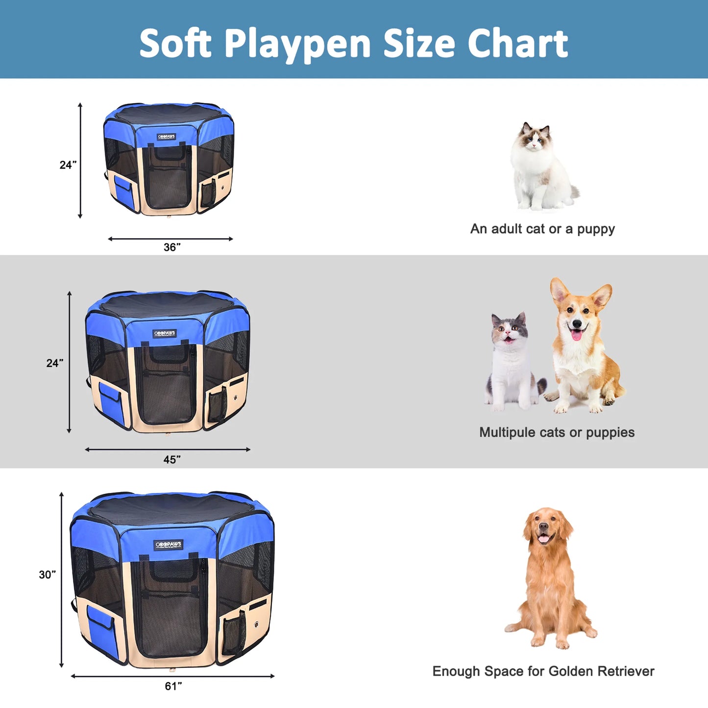 JESPET Pet Dog Playpen - Portable Exercise Pen for Small and Medium Pets