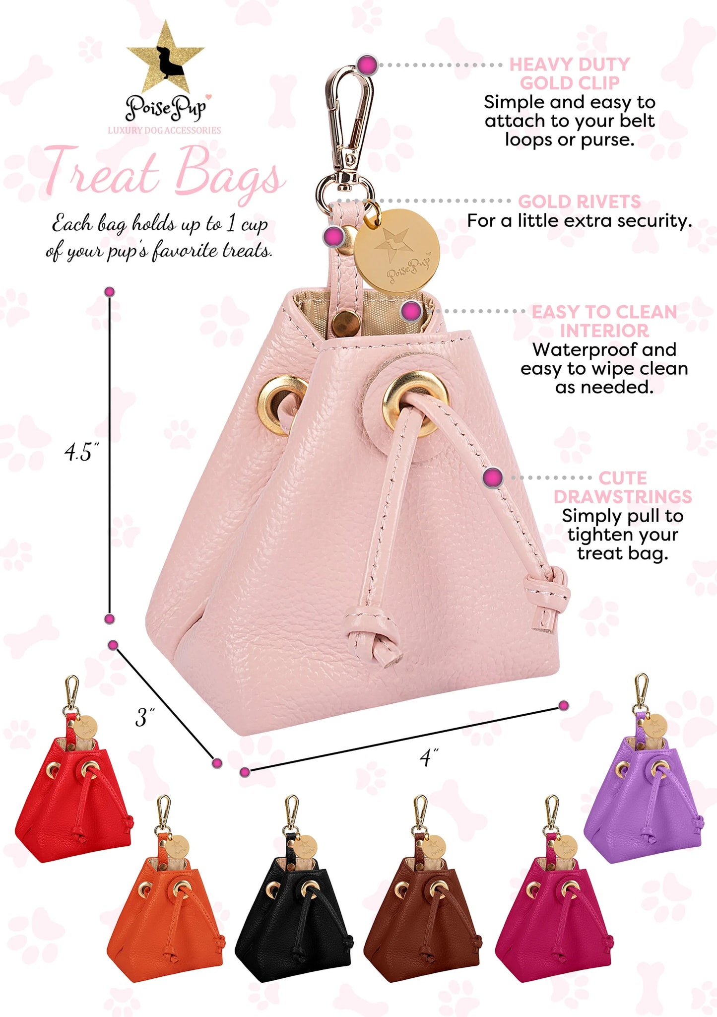 Bella Rose Treat Bag - Handmade Leather Pet Accessory