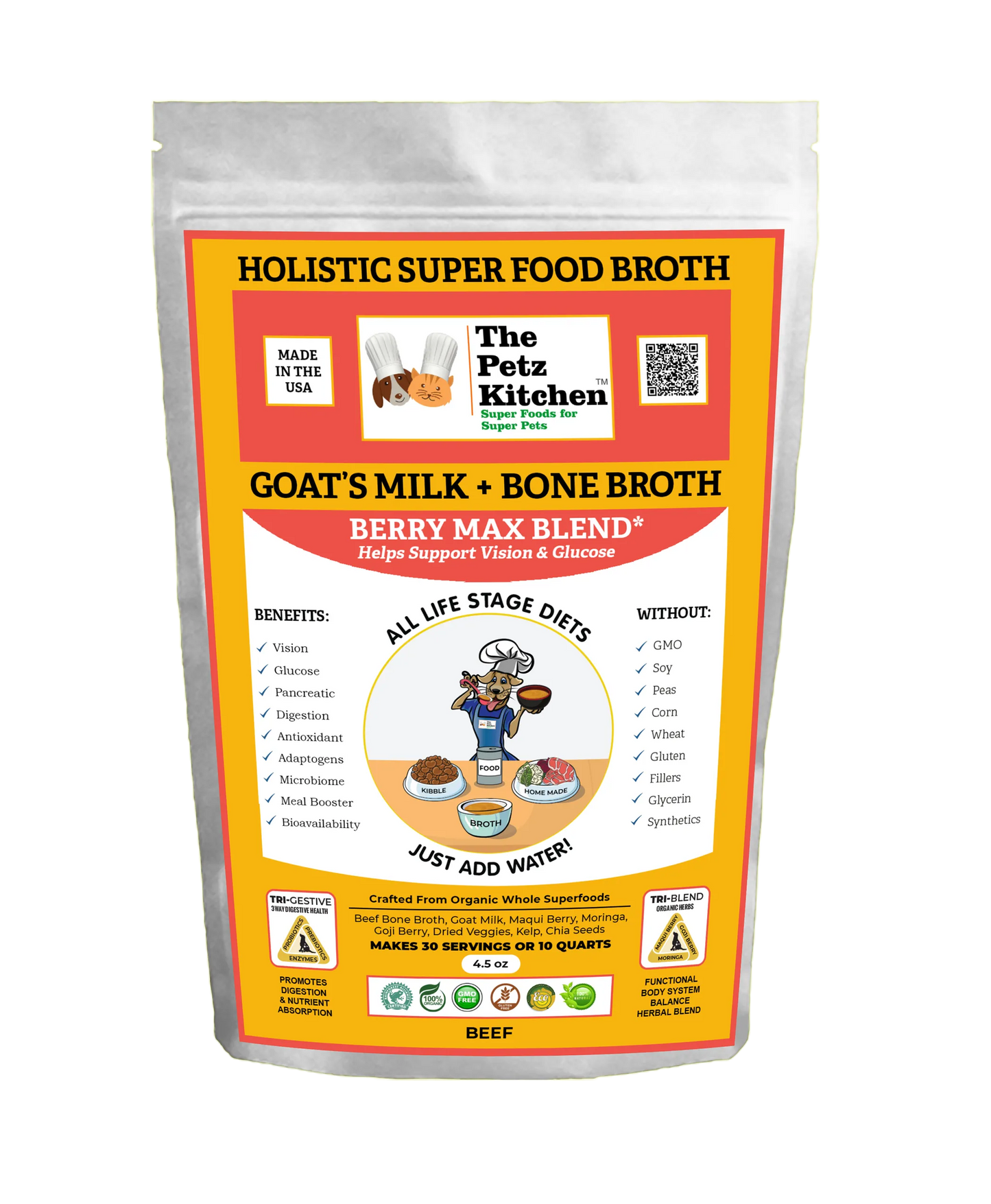 Goats Milk + Bone Broth Berry Max Super Foods for Dogs & Cats - Vision & Glucose Support