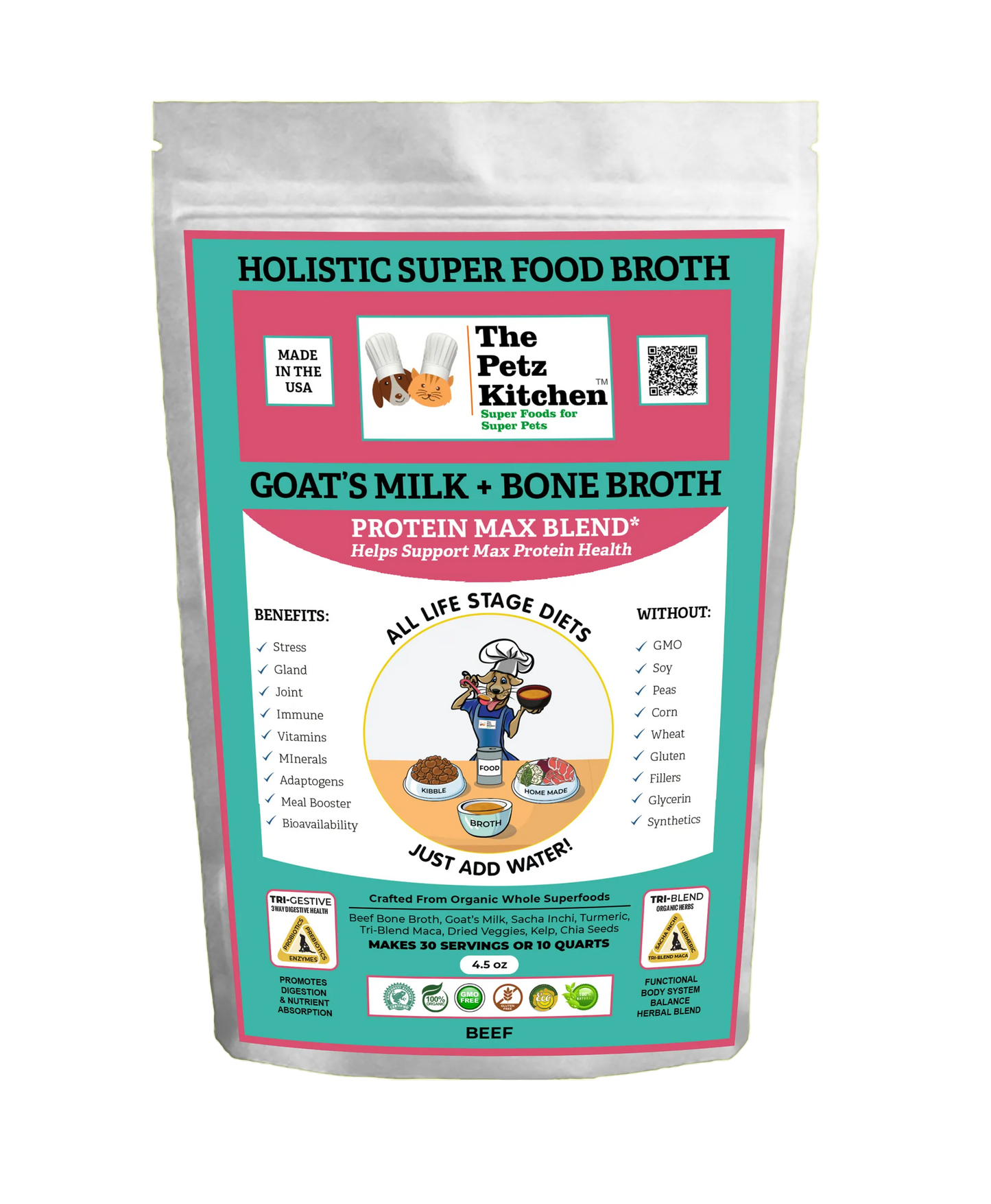 Goats Milk & Bone Broth Protein Max Blend - Stress, Gland, Joint & Immune Support for Pets