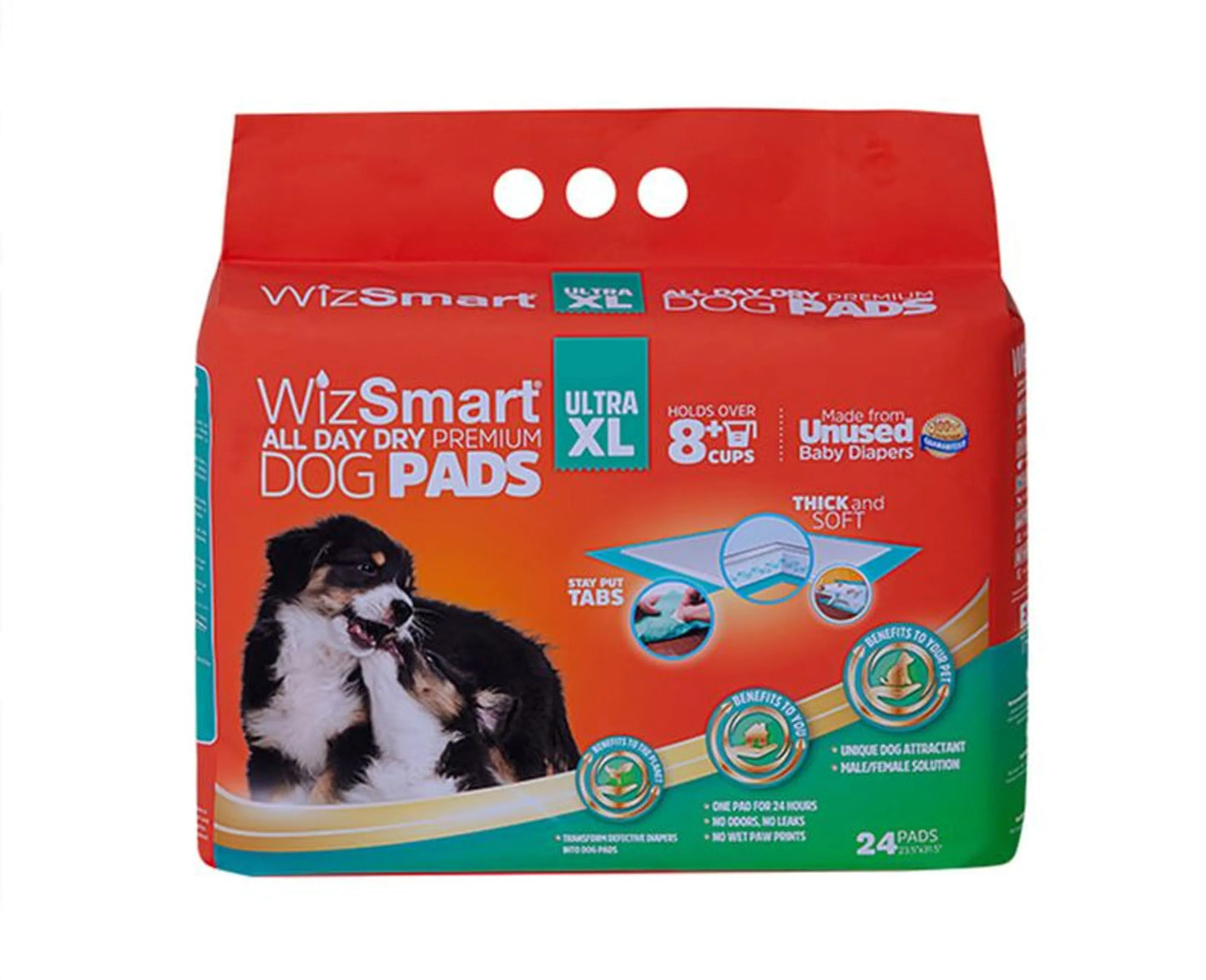 WizSmart All Day Dry Ultra Absorbent Dog Pads, XL 24-Count