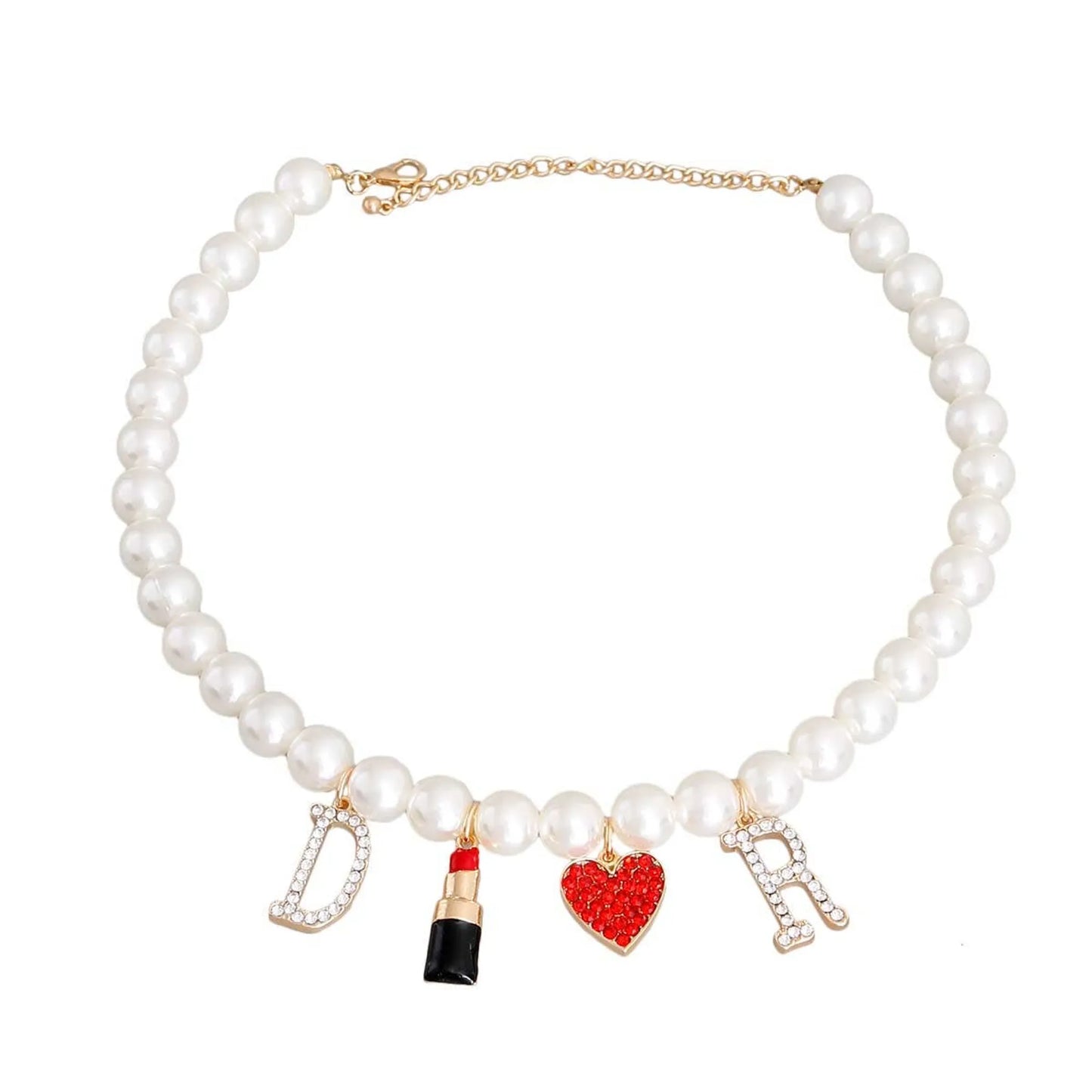 Cream Pearl Designer Pet Charm Necklace - Elegant and Adjustable