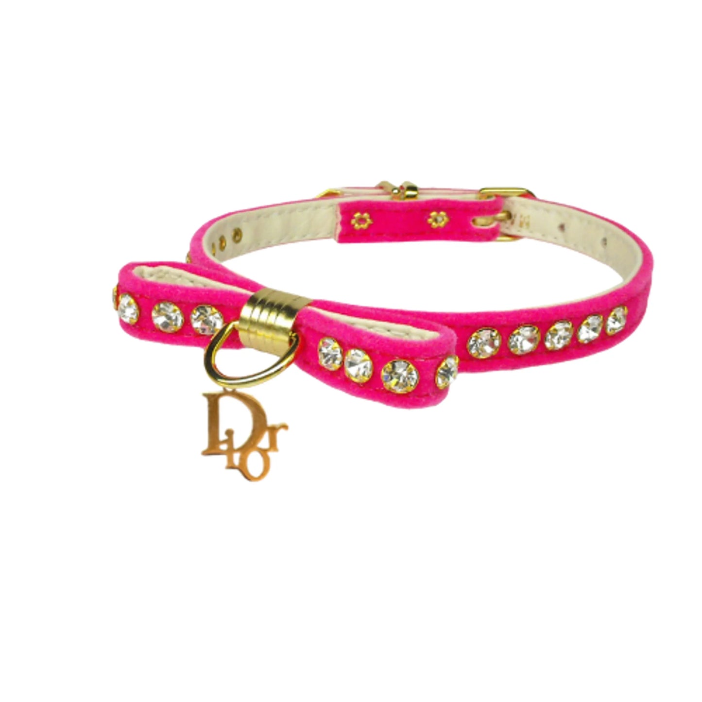Designer-Inspired Velvet Dior Charm Dog Collar - Stylish and Comfortable