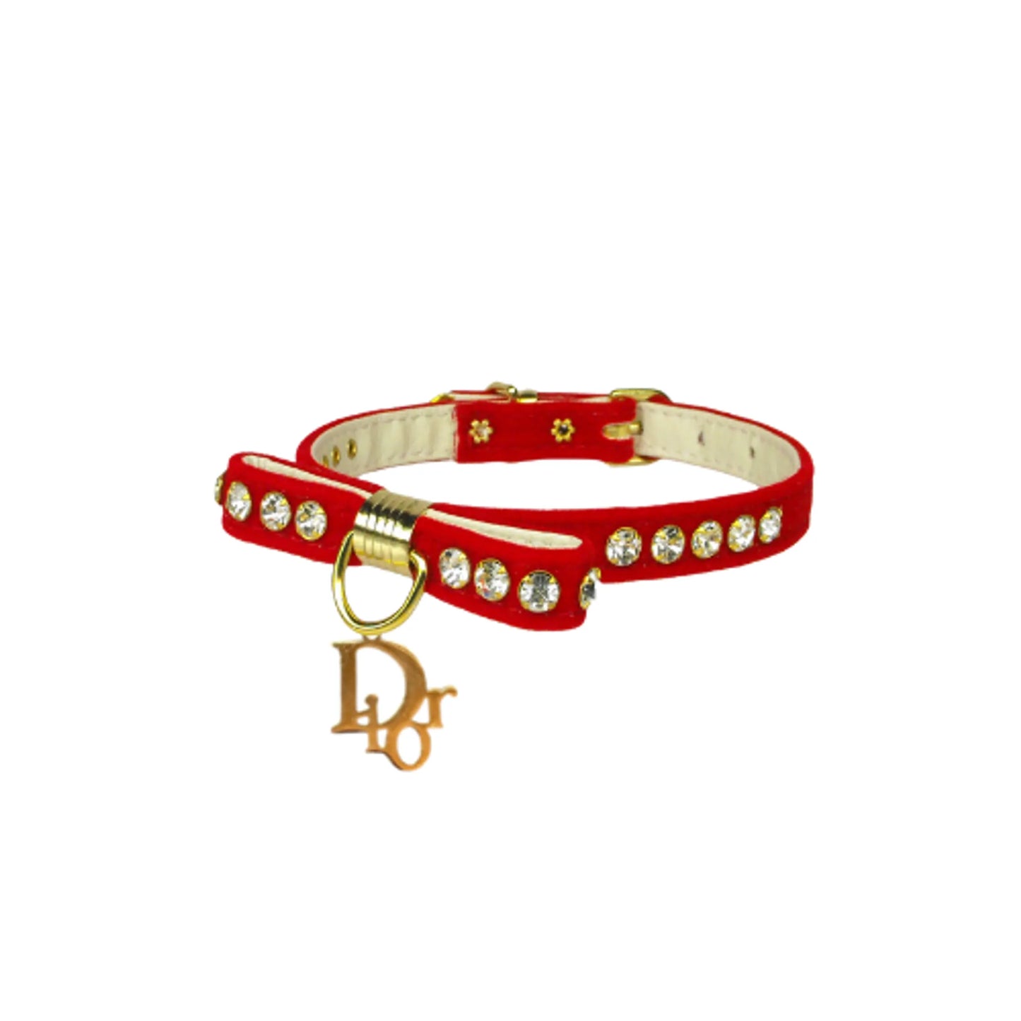 Designer-Inspired Velvet Dior Charm Dog Collar - Stylish and Comfortable