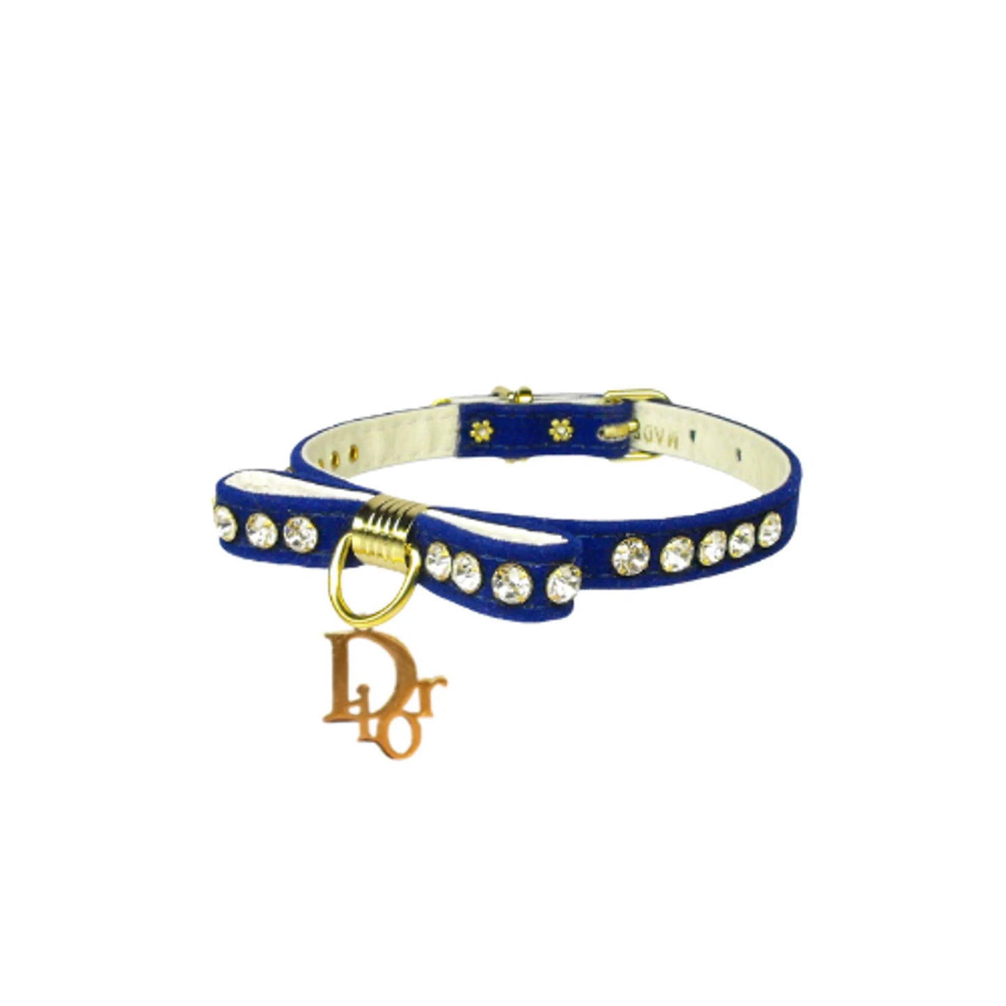 Designer-Inspired Velvet Dior Charm Dog Collar - Stylish and Comfortable