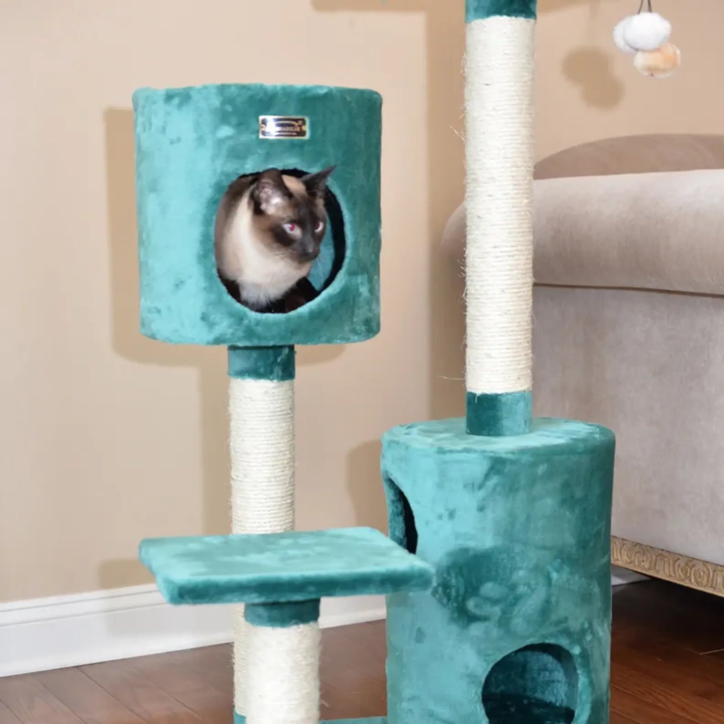 Real Wood Cat Tree House - Dual Condos Play Structure in Green