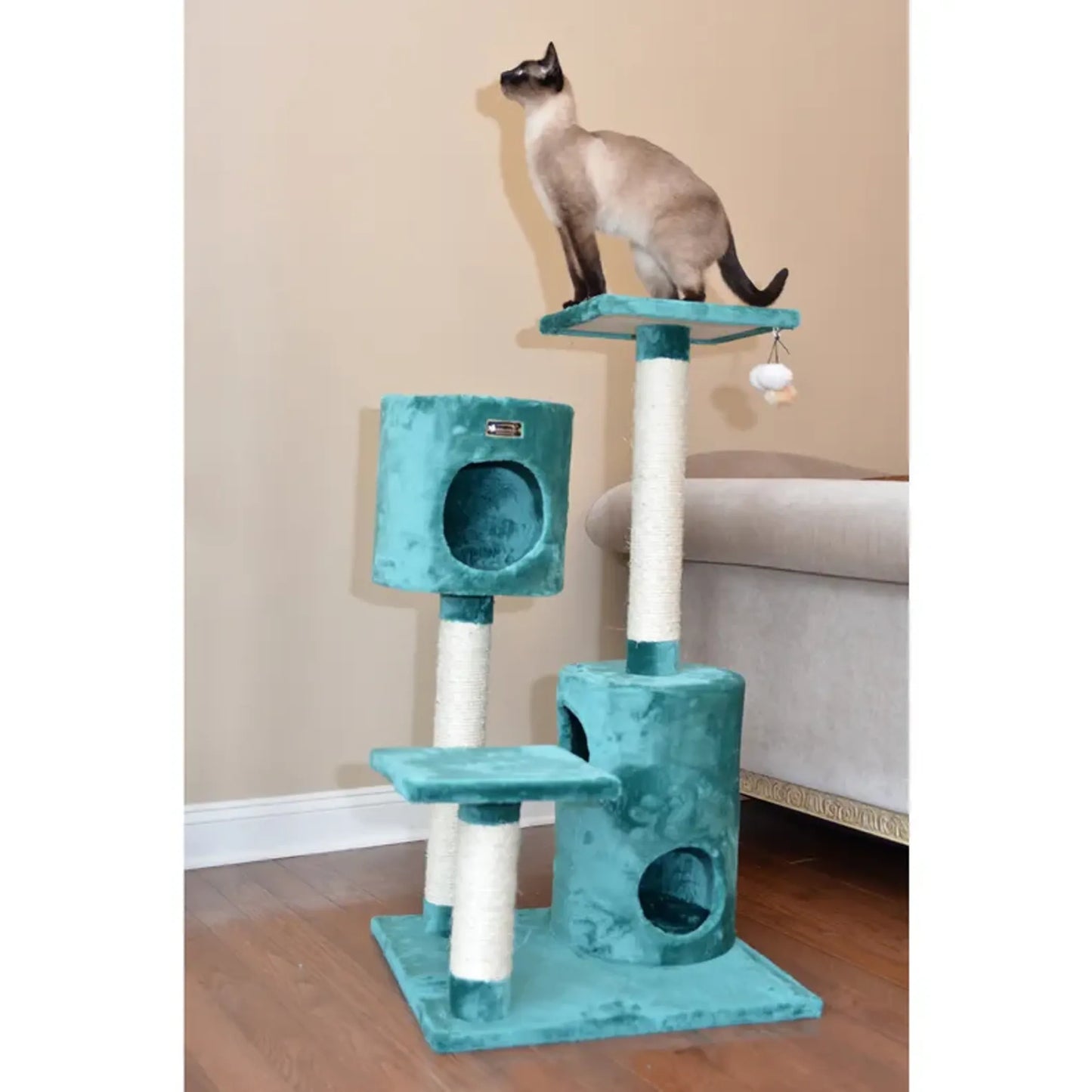 Real Wood Cat Tree House - Dual Condos Play Structure in Green