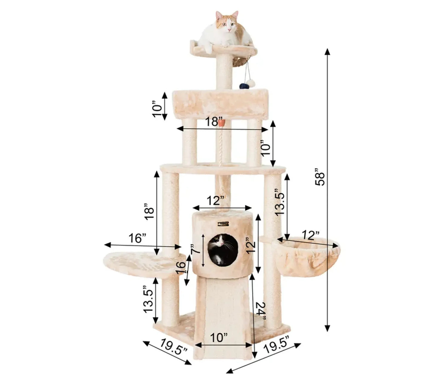 Armarkat Real Wood Cat Tower with Thick Fur and Lounge Area