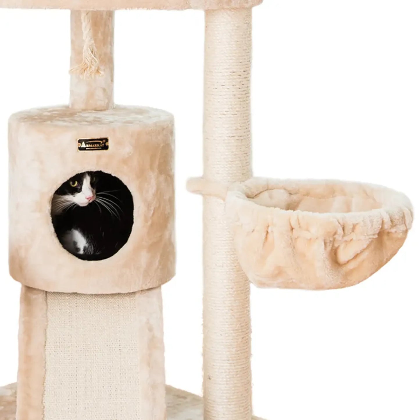 Armarkat Real Wood Cat Tower with Thick Fur and Lounge Area