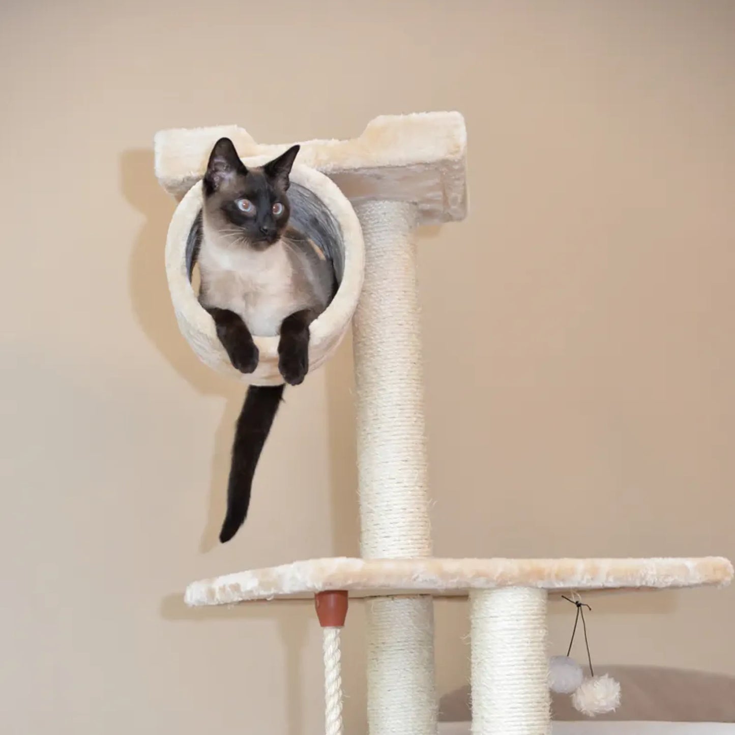 Real Wood Cat Tree with Hammock and Scratch Posts