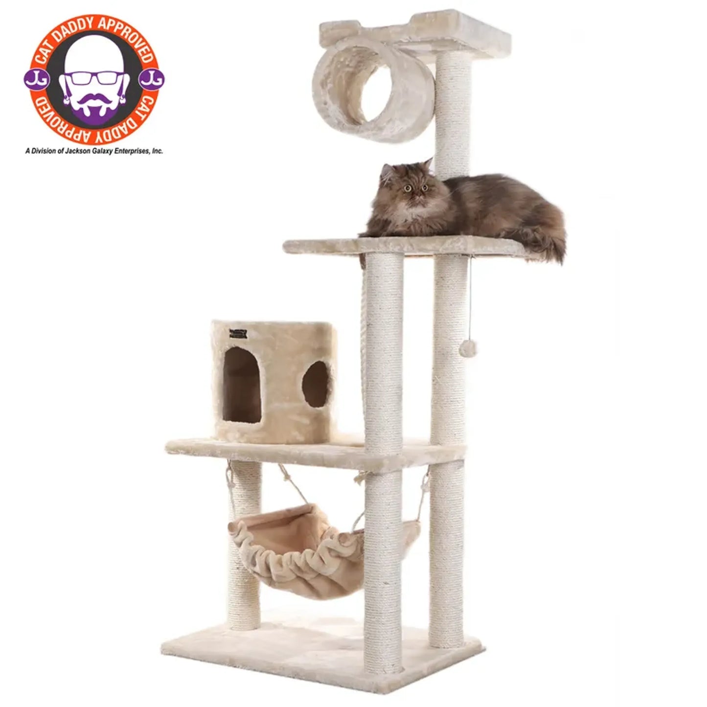 Real Wood Cat Tree with Hammock and Scratch Posts