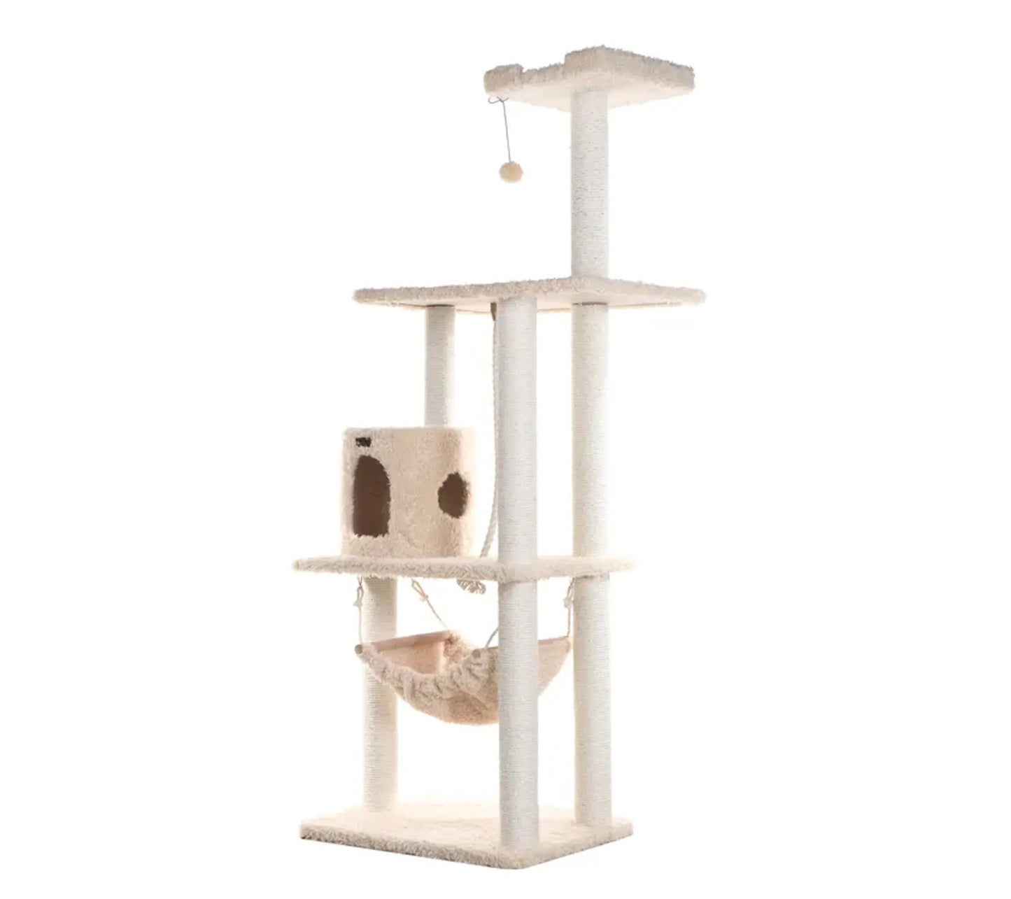 Real Wood Multi-Level Cat Tree with Hammock and Scratch Posts