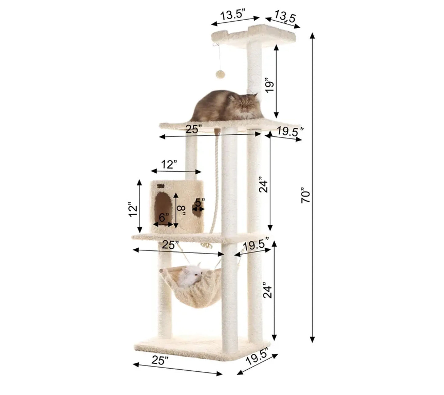 Real Wood Multi-Level Cat Tree with Hammock and Scratch Posts