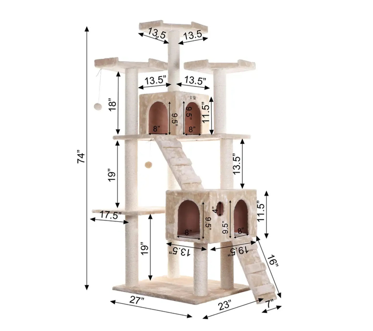 Real Wood Multi-Level Cat Tree - Large Cat Play Furniture with Multiple Features