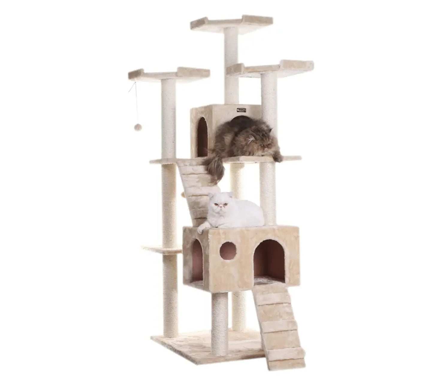 Real Wood Multi-Level Cat Tree - Large Cat Play Furniture with Multiple Features