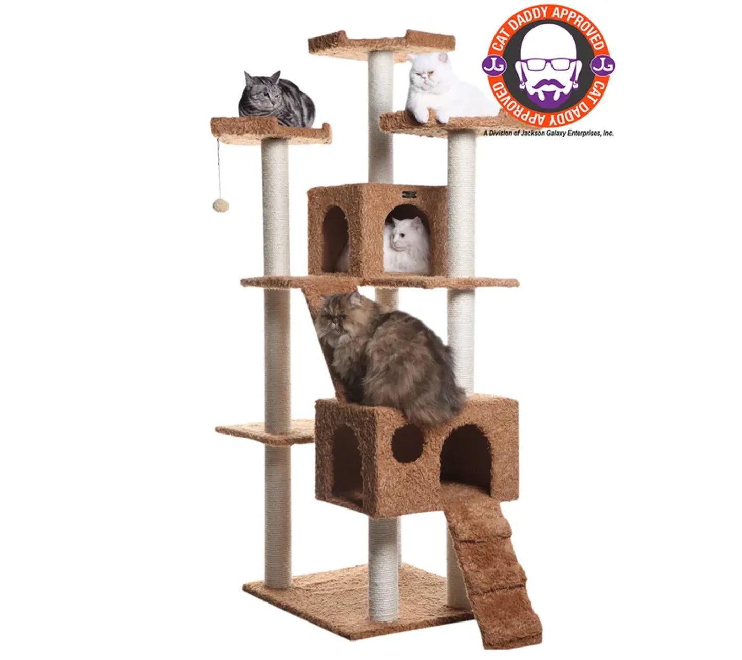 Real Wood Multi-Level Cat Tree - Large Cat Play Furniture with Multiple Features