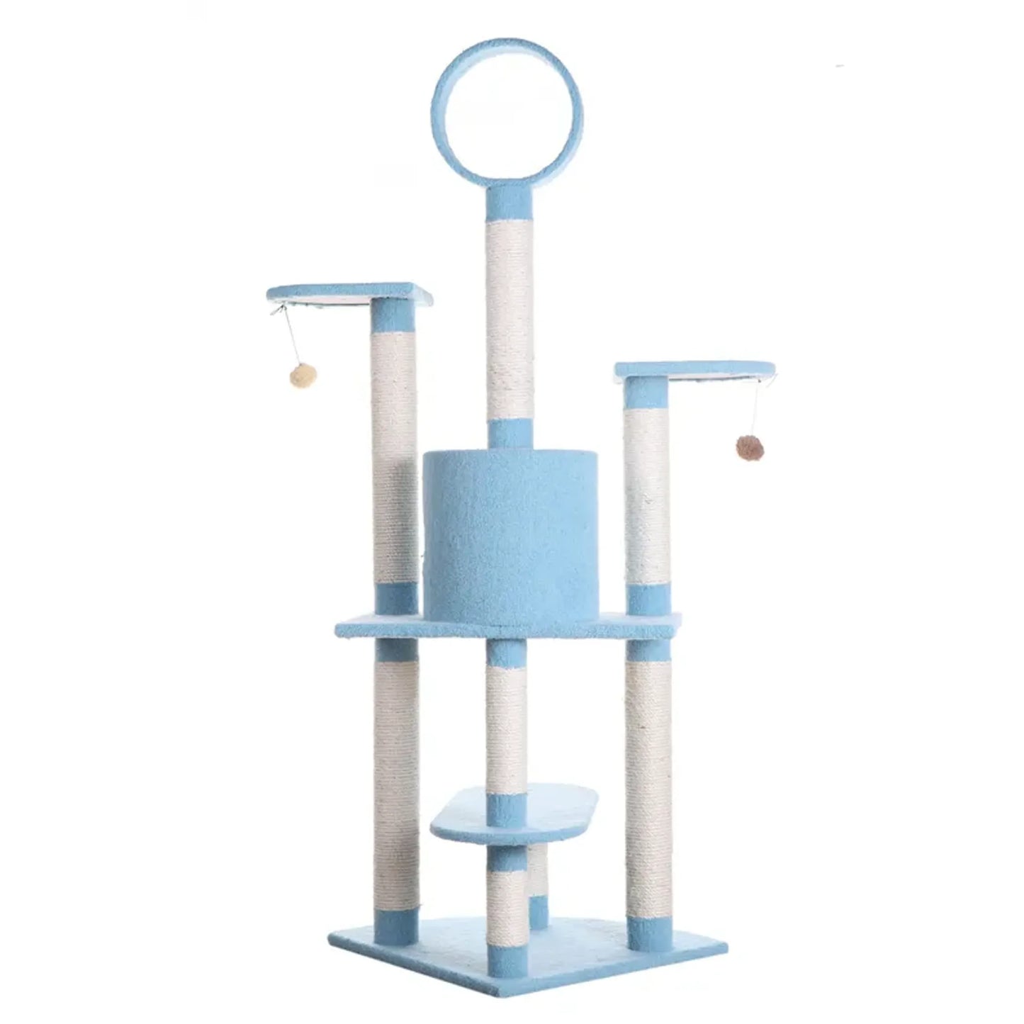 Real Wood Classic Cat Tree - Sky Blue, 5-Level Condo