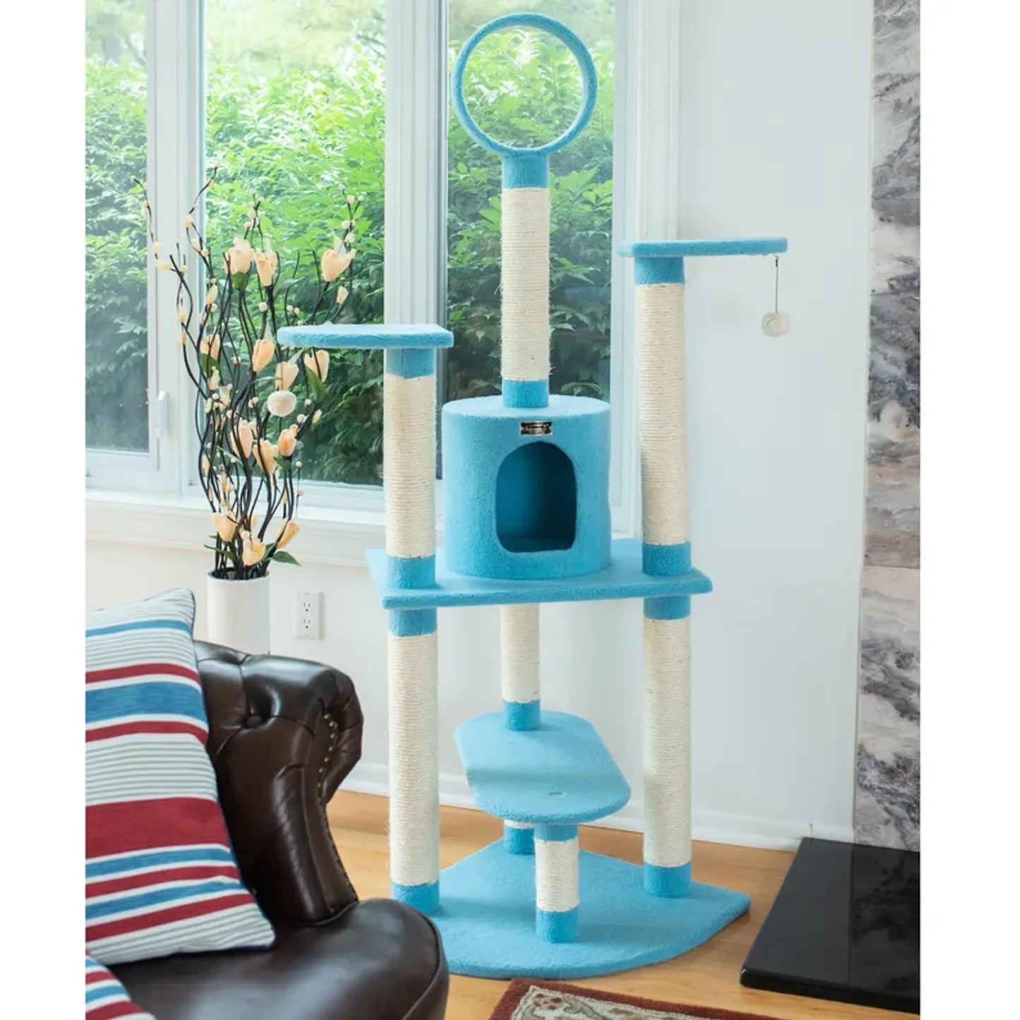 Real Wood Classic Cat Tree - Sky Blue, 5-Level Condo