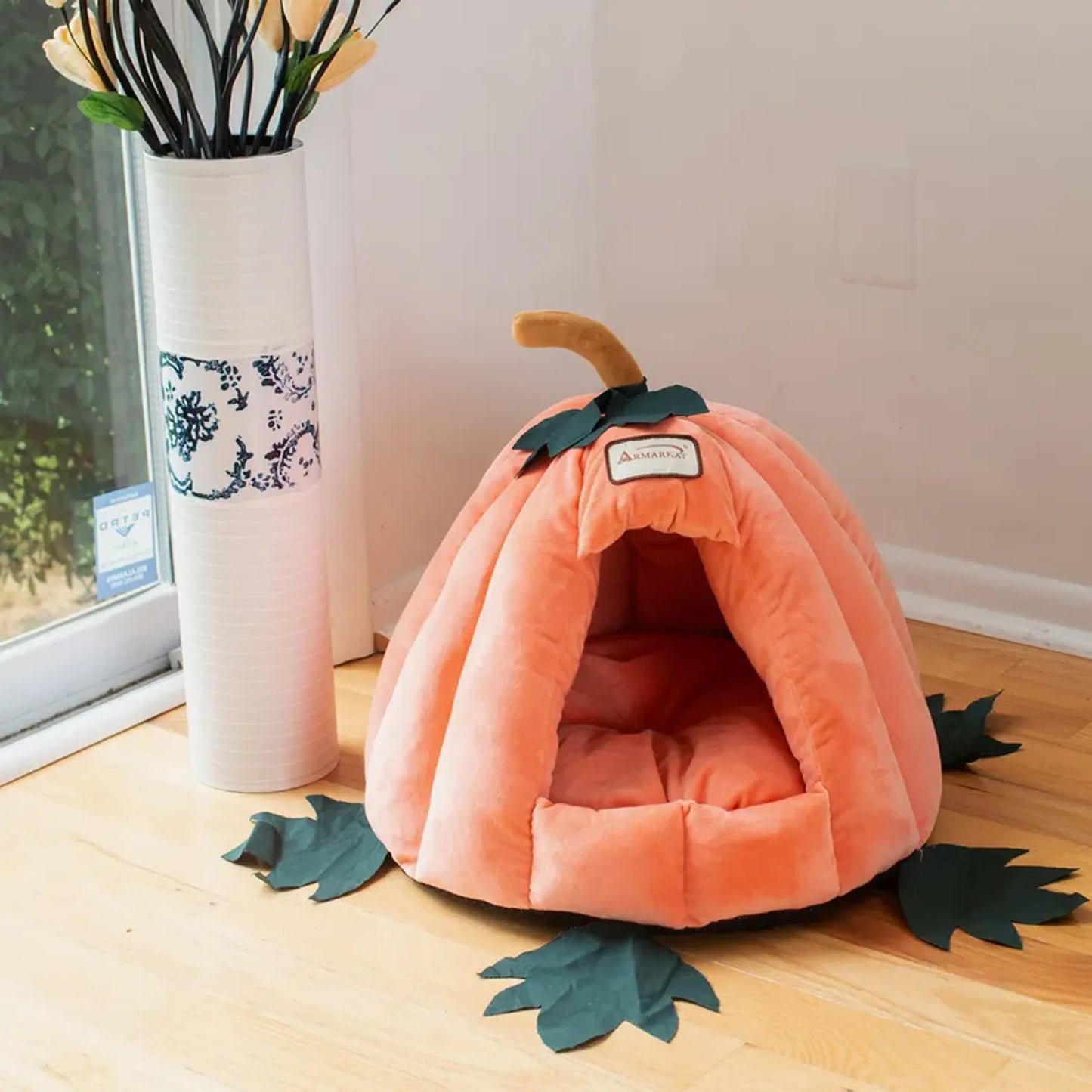 Armarkat Luxe Velvet Pumpkin-Shaped Pet Bed - Ultimate Comfort