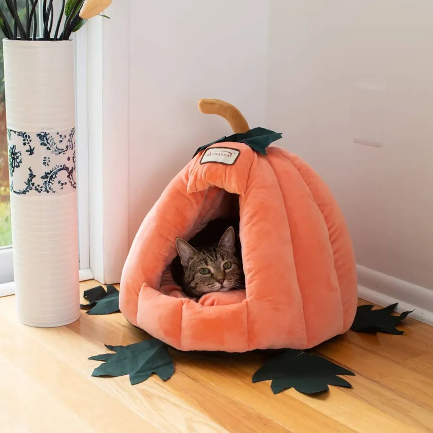 Armarkat Luxe Velvet Pumpkin-Shaped Pet Bed - Ultimate Comfort