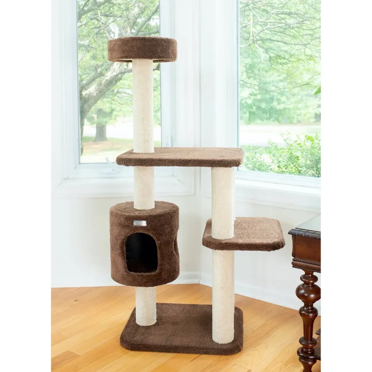 Three-Level Real Wood Cat Tree with Carpeted Condo and Play House
