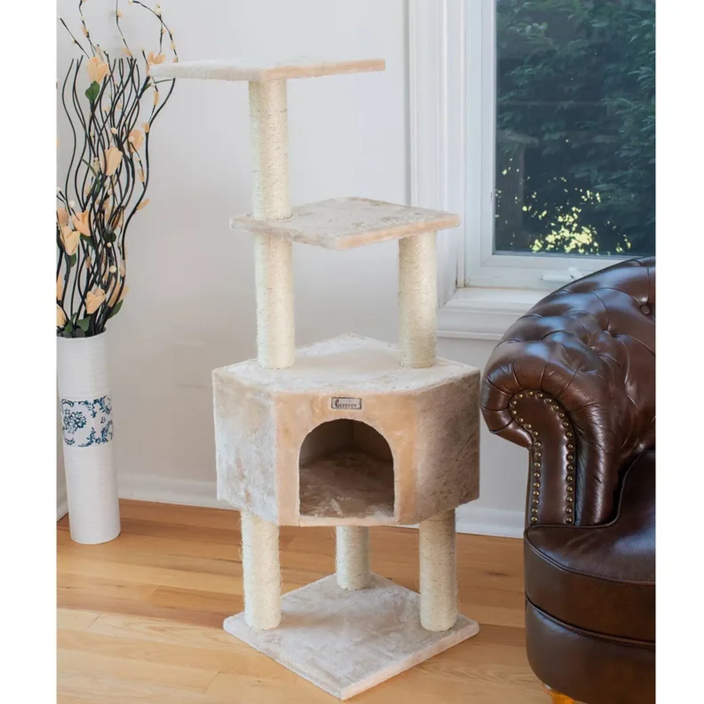 GleePet 48-Inch Real Wood Cat Tree with Perches - Fun and Interactive Cat Furniture