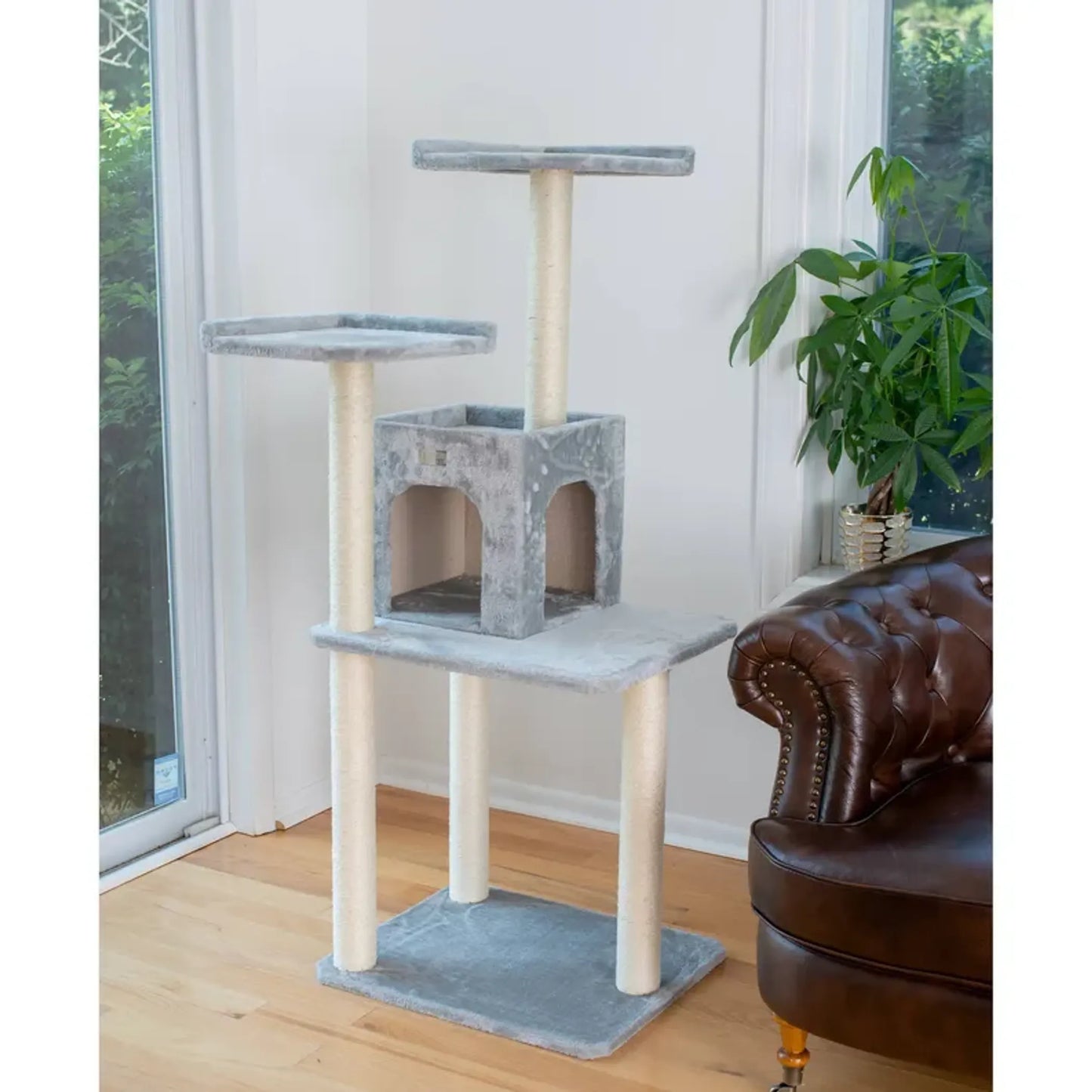 GleePet 57-Inch Real Wood Cat Tree with Two-Door Condo