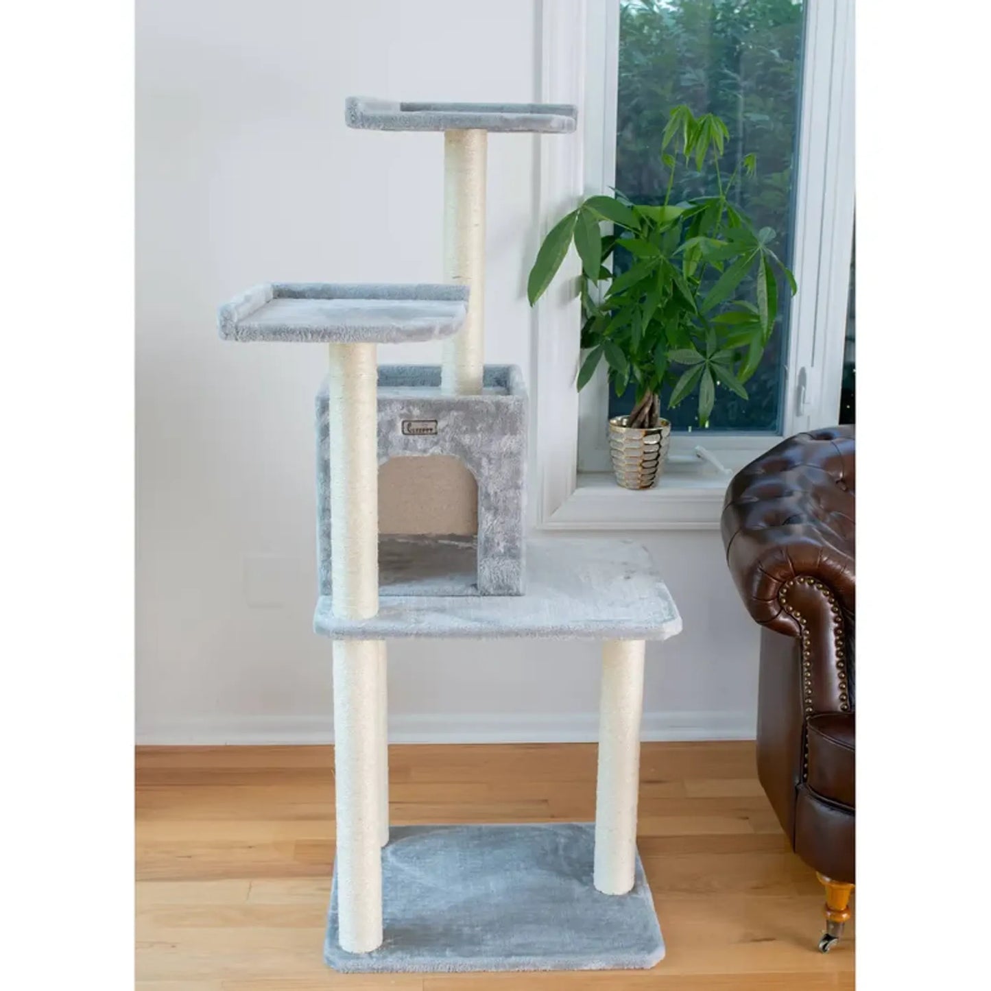 GleePet 57-Inch Real Wood Cat Tree with Two-Door Condo