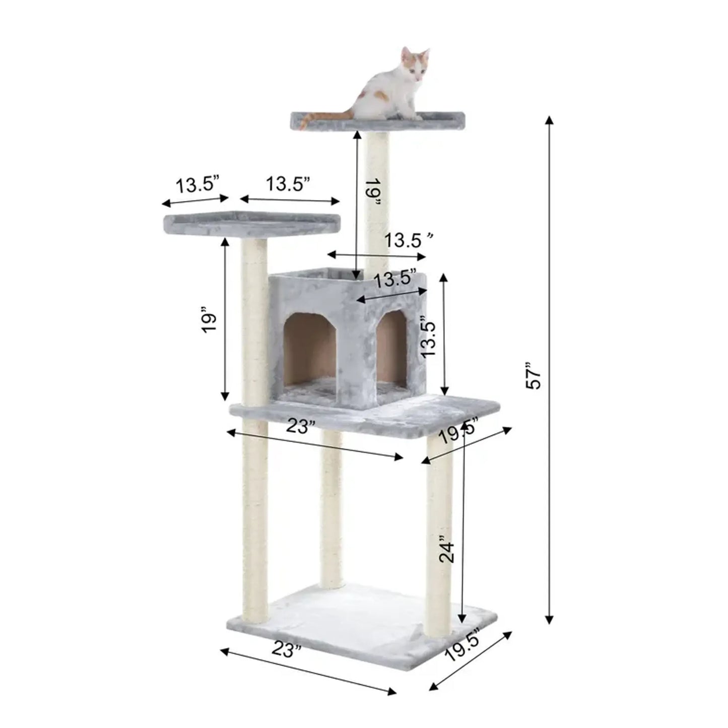GleePet 57-Inch Real Wood Cat Tree with Two-Door Condo