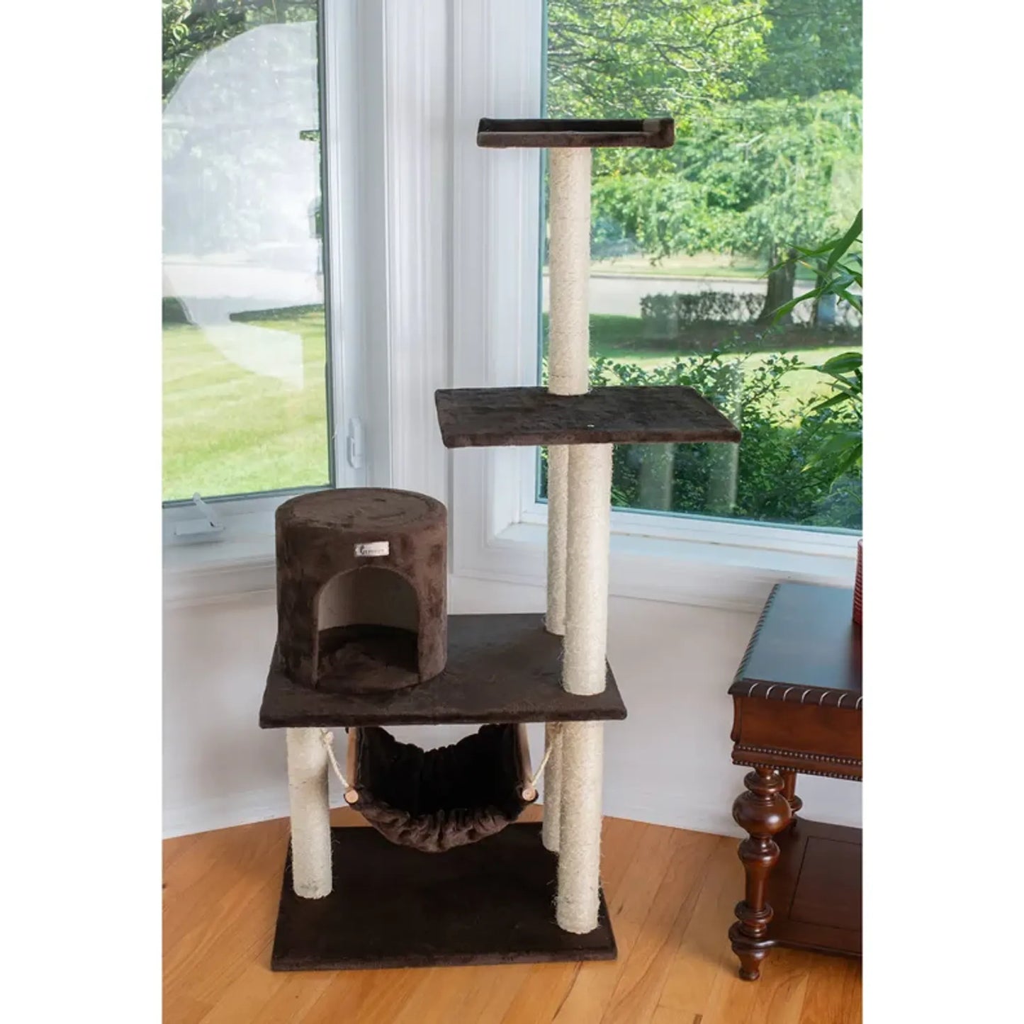 GleePet 59-Inch Real Wood Cat Hammock with Play Condo