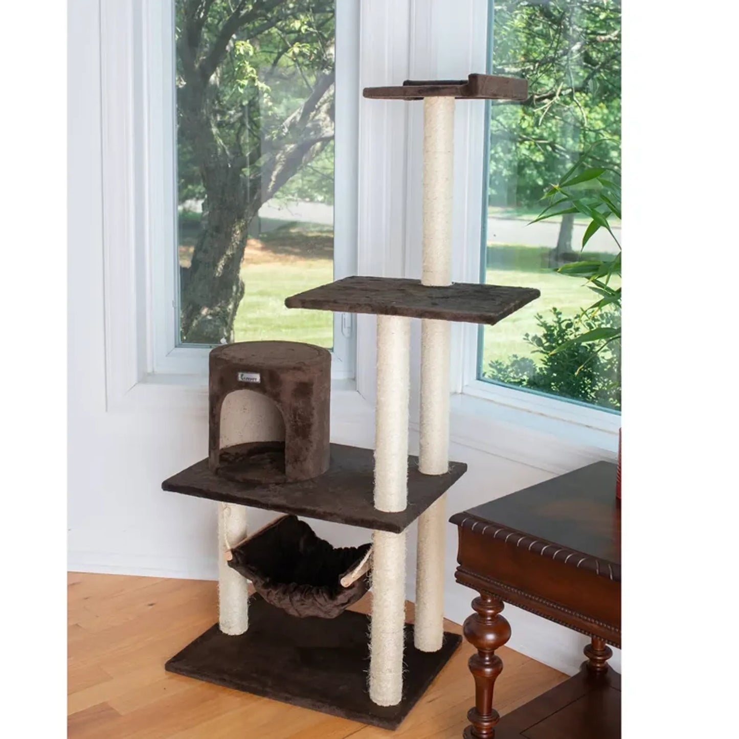GleePet 59-Inch Real Wood Cat Hammock with Play Condo