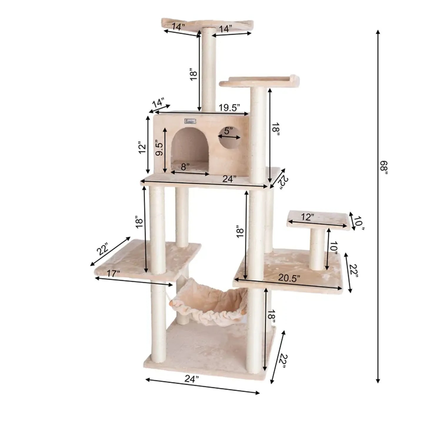 GleePet Cat Tree - Multi-Level Play Structure with Five Levels, Hammock, and Condo