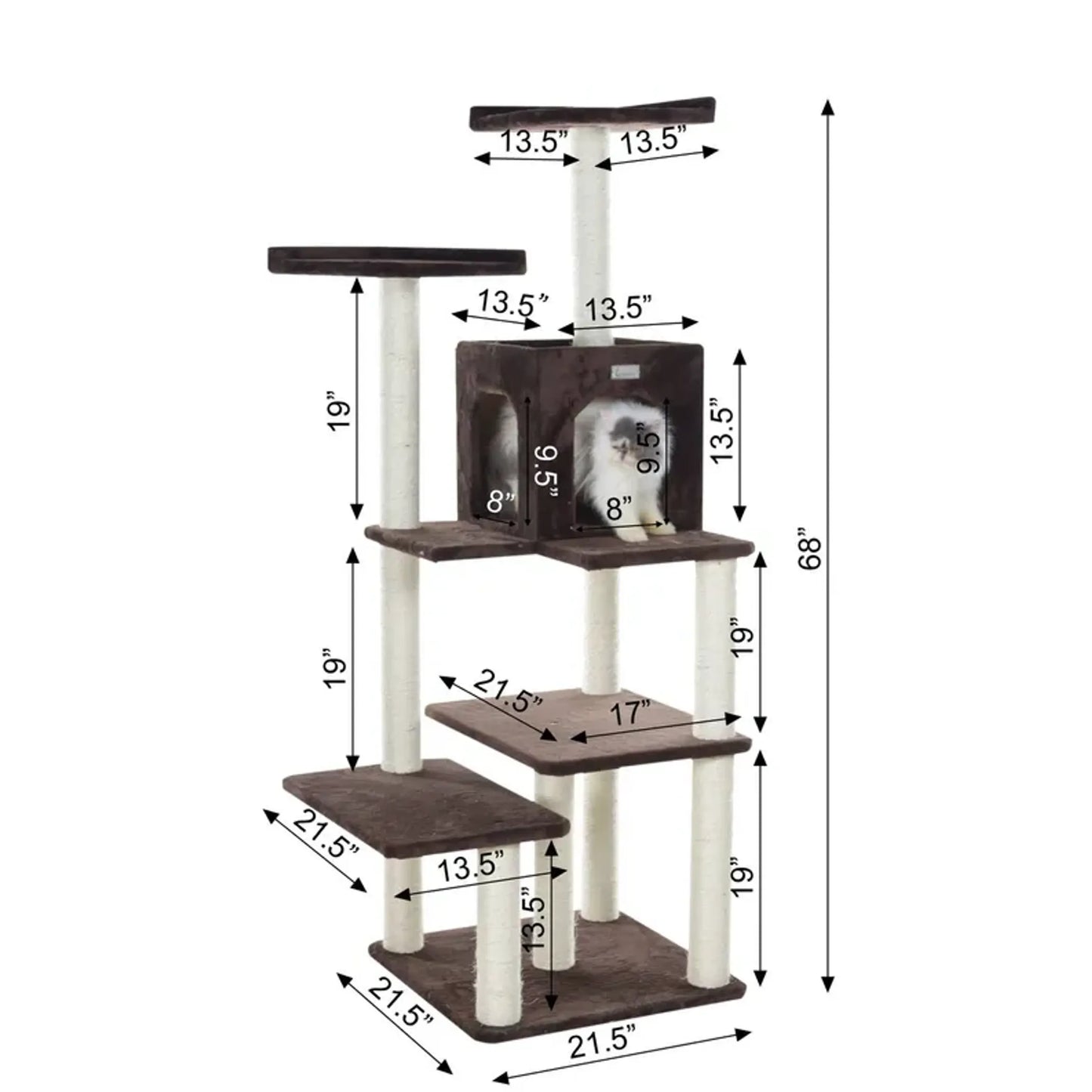 GleePet 66-Inch Real Wood Cat Climber with 4 Levels