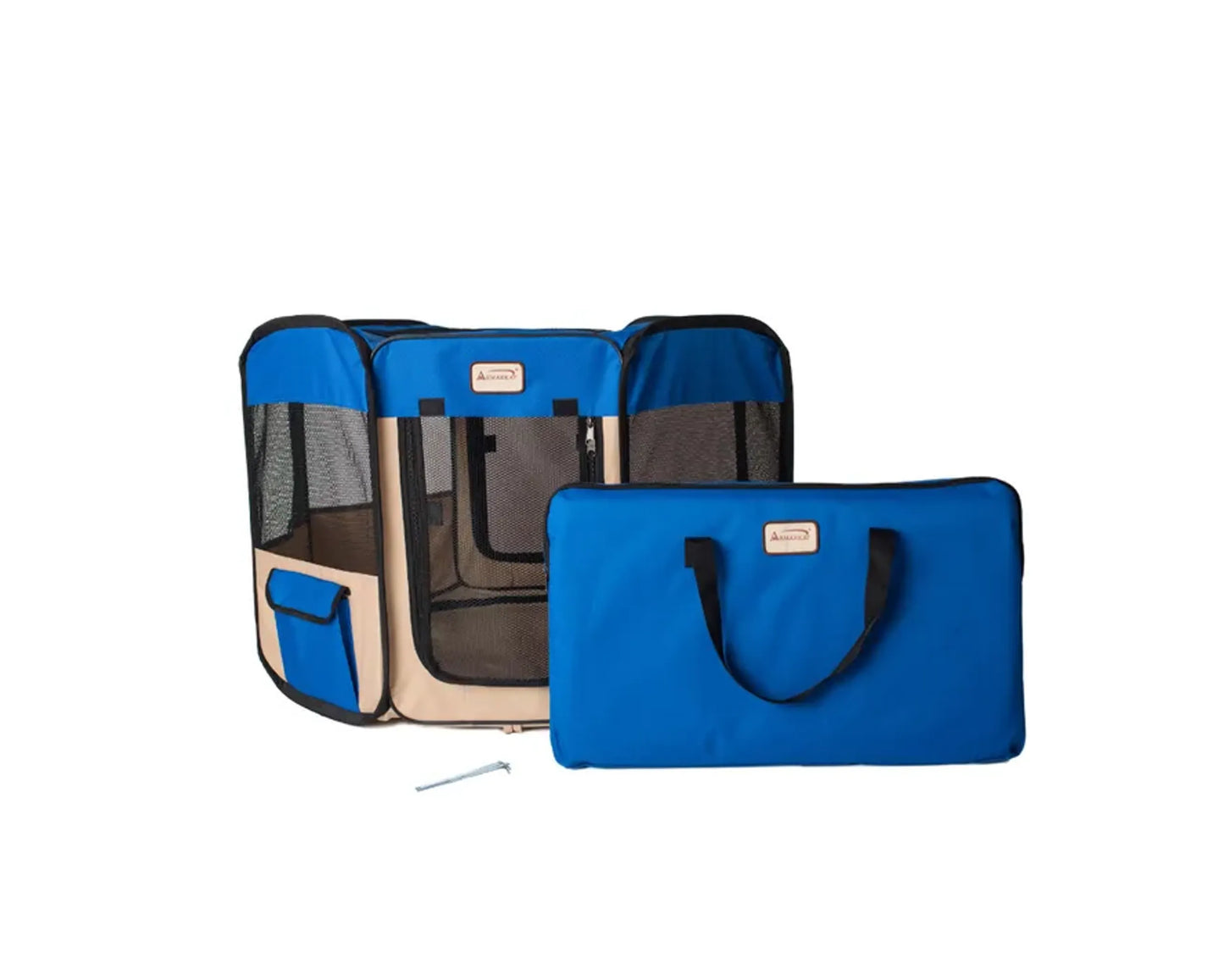 Armarkat Portable Pet Playpen - Blue and Beige Combo