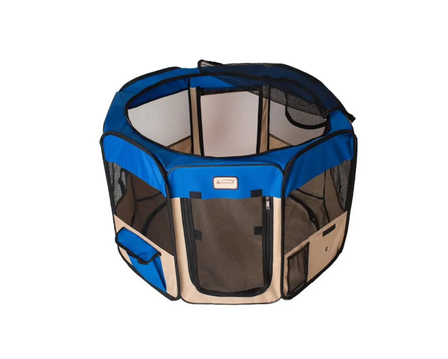 Armarkat Portable Pet Playpen - Blue and Beige Combo