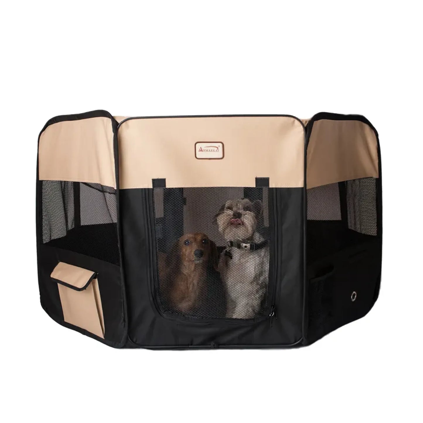 Armarkat Portable Pet Playpen - Black and Beige Combo