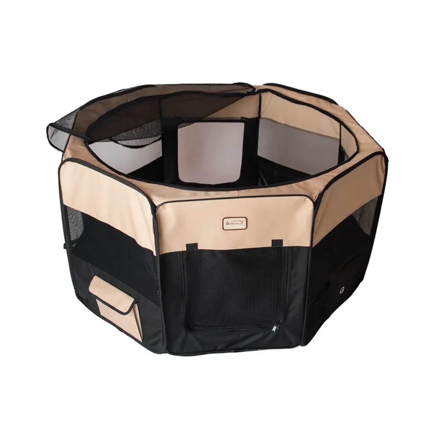 Armarkat Portable Pet Playpen - Black and Beige Combo