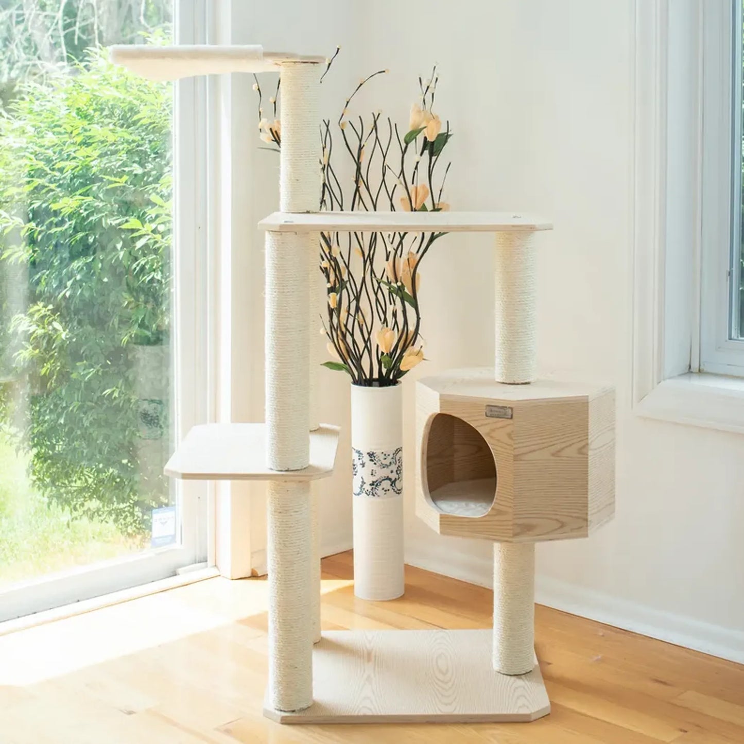 Premium Scots Pine Cat Tree with Three Levels - Real Wood Pet Climber