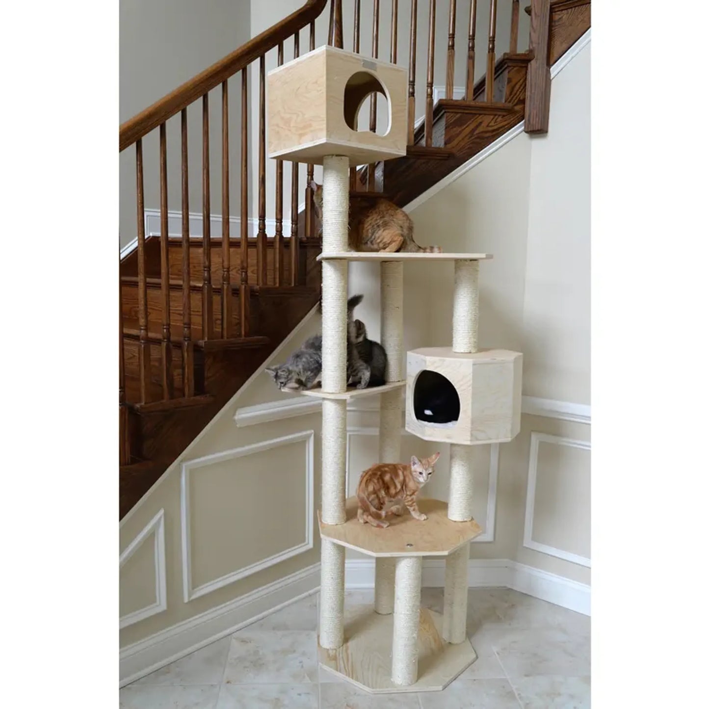 Premium Scots Pine Cat Tree - Tall Sturdy Cat Tower for Multiple Cats