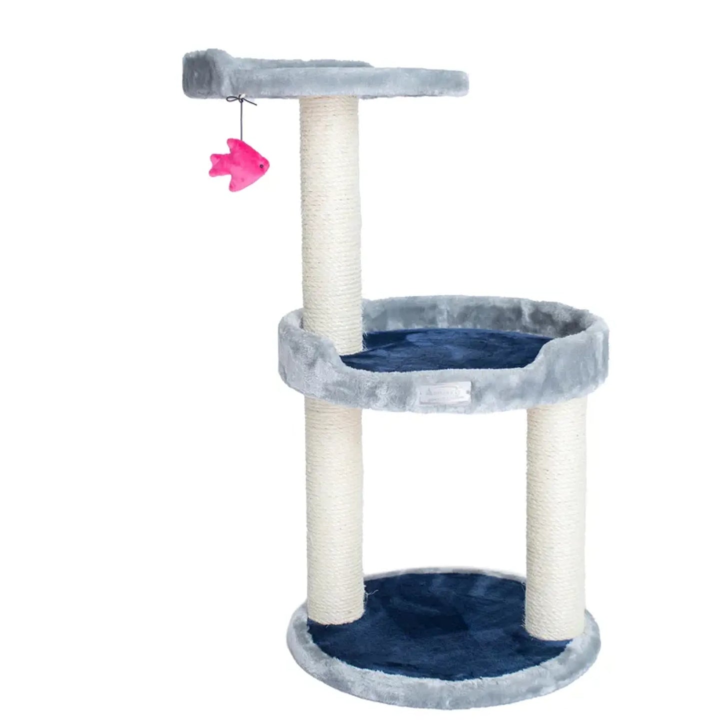 3 Level Real Wood Cat Scratcher with Plush Perch - Gray