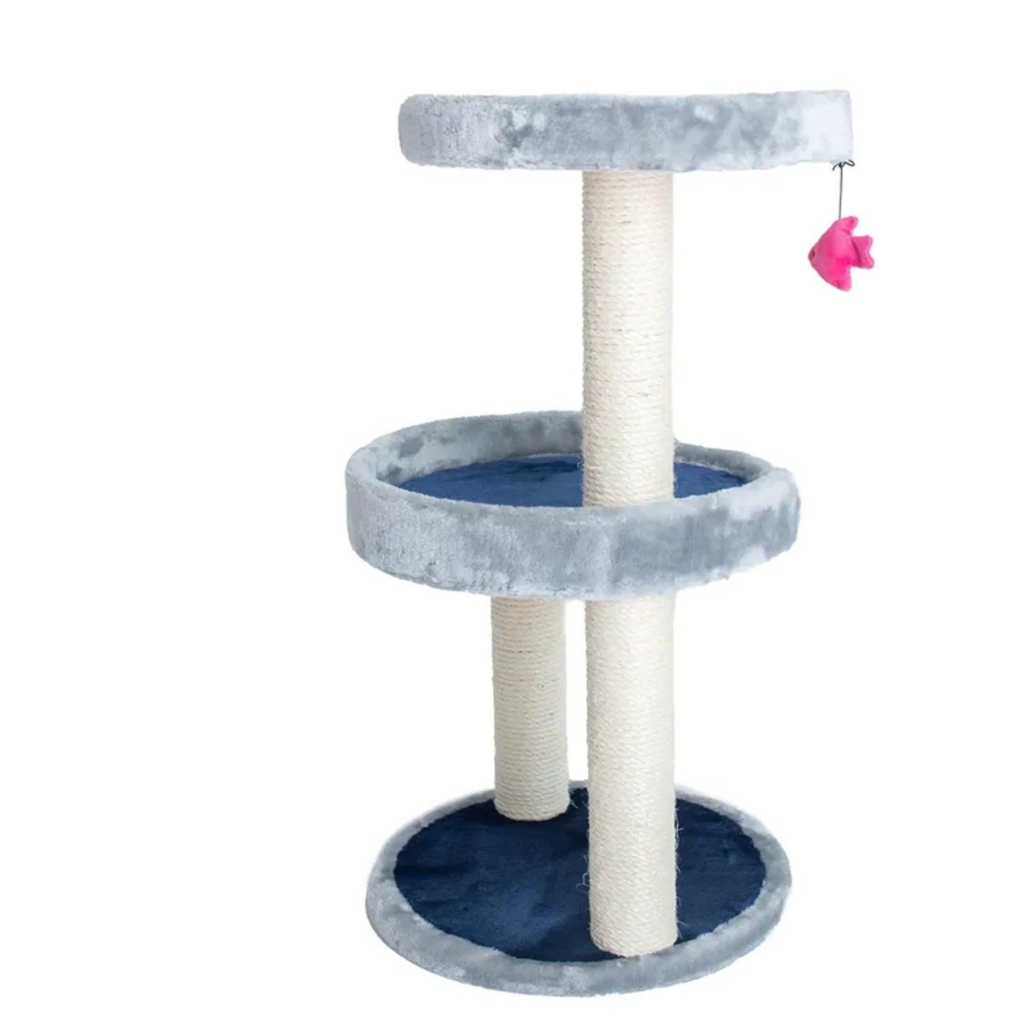 3 Level Real Wood Cat Scratcher with Plush Perch - Gray