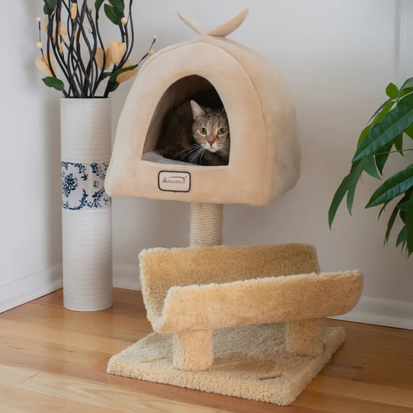 Armarkat Cat Condo with Real Wood Scratching Post - Feline Comfort and Fun