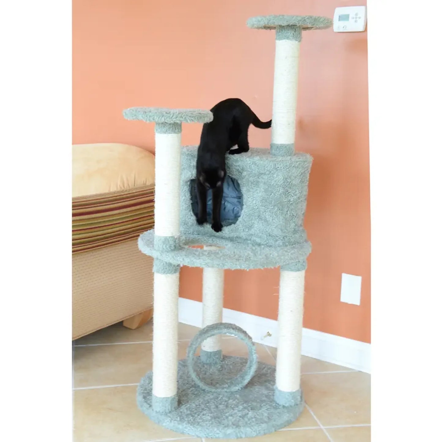 Real Wood Cat Condo with Sisal Covered Scratcher - Indoor Pet Climber