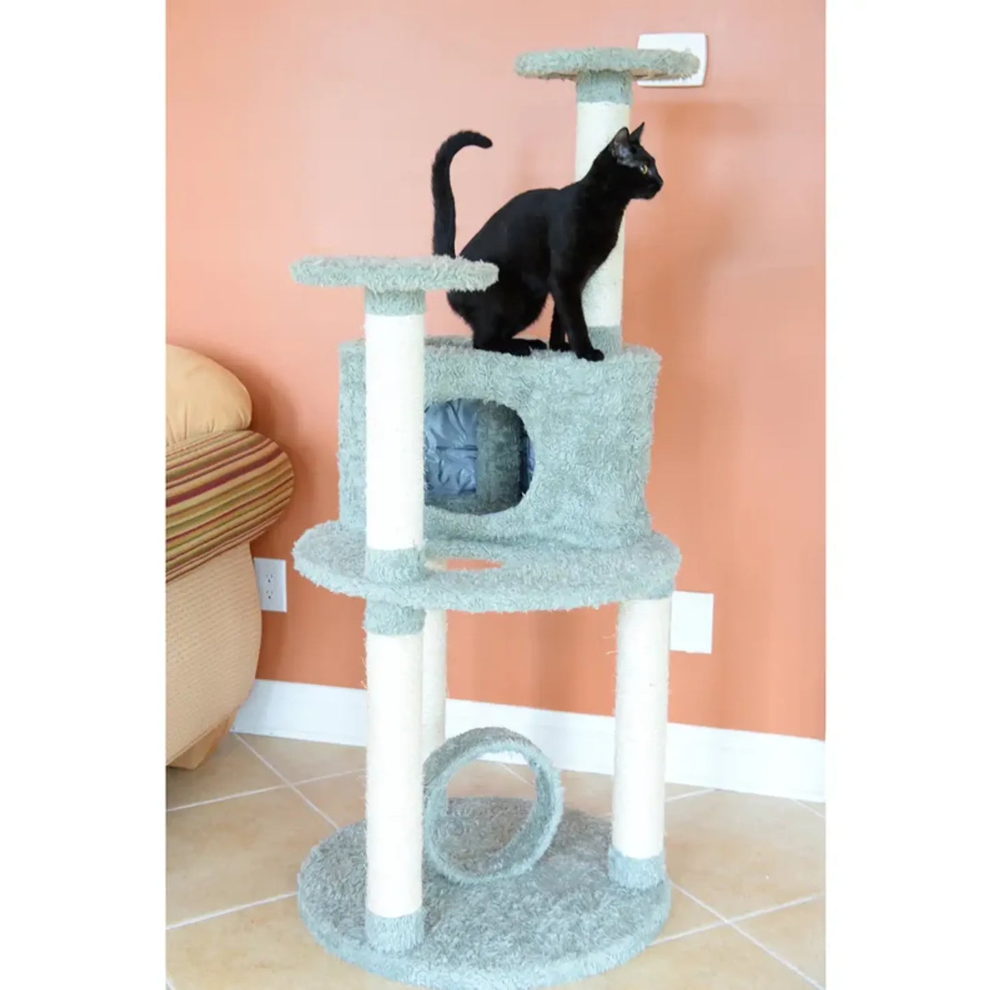 Real Wood Cat Condo with Sisal Covered Scratcher - Indoor Pet Climber