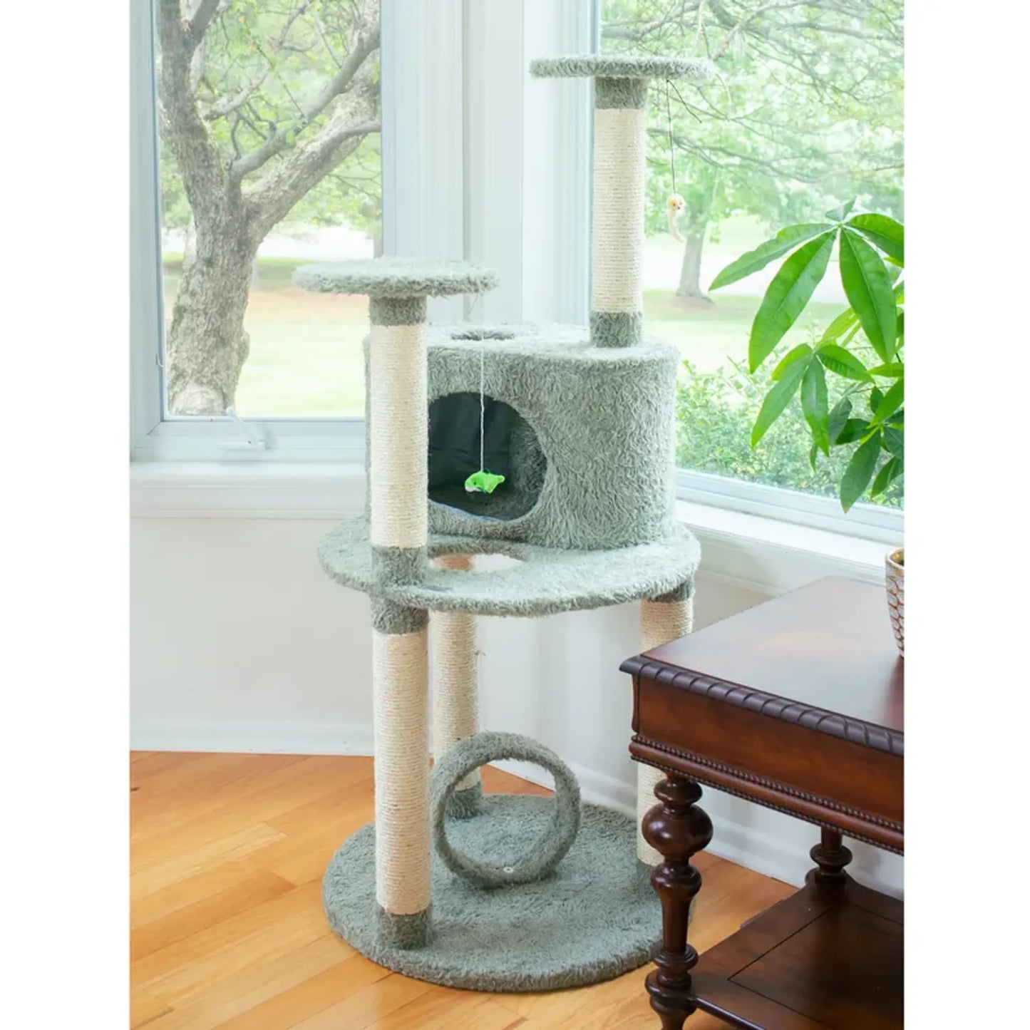 Real Wood Cat Condo with Sisal Covered Scratcher - Indoor Pet Climber
